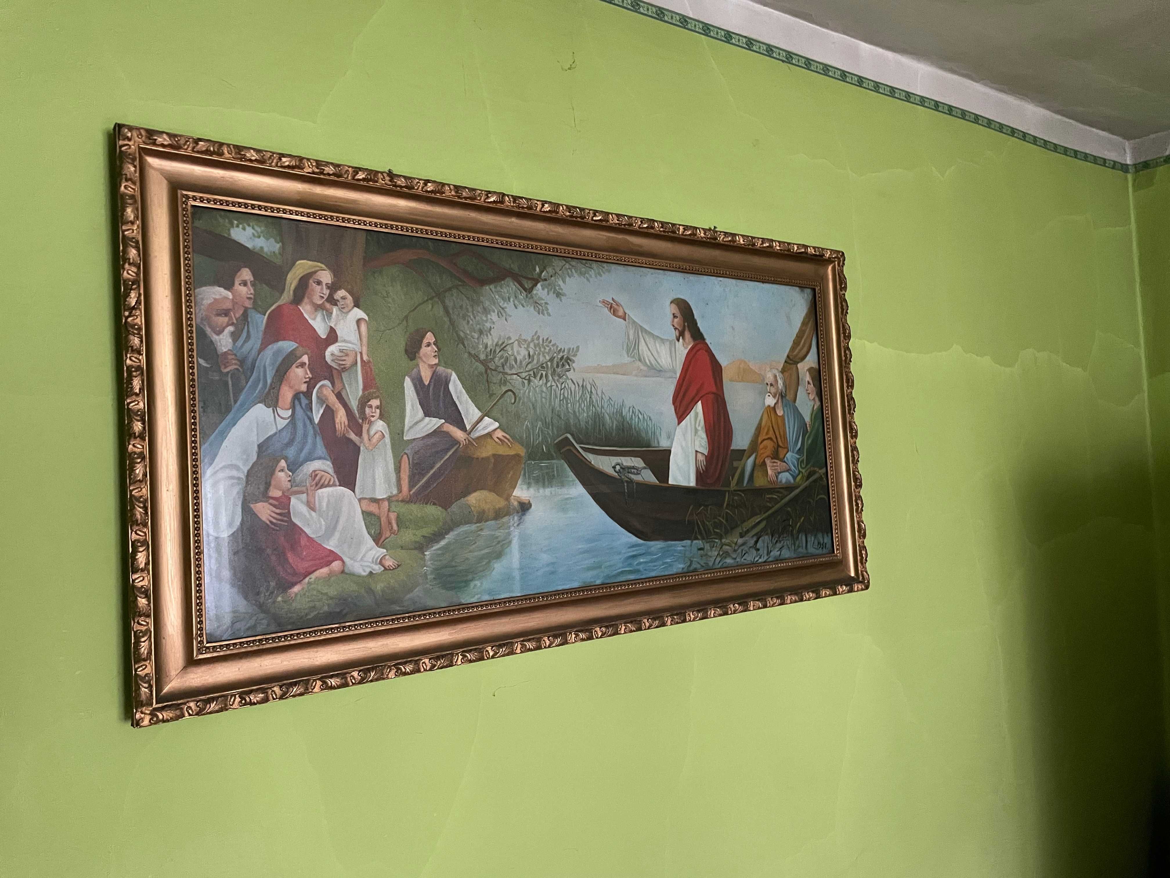 Malowany ręcznie obraz Jezusa na łodzi