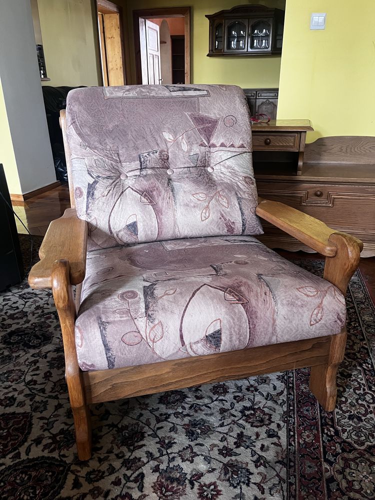 Zestaw wypoczynkowy, sofa, dwa fotele, rustykalny, vintage