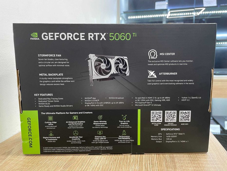 НОВА Відеокарта MSI GeForce RTX 5060 Ti 16GB VENTUS 2X OC PLUS