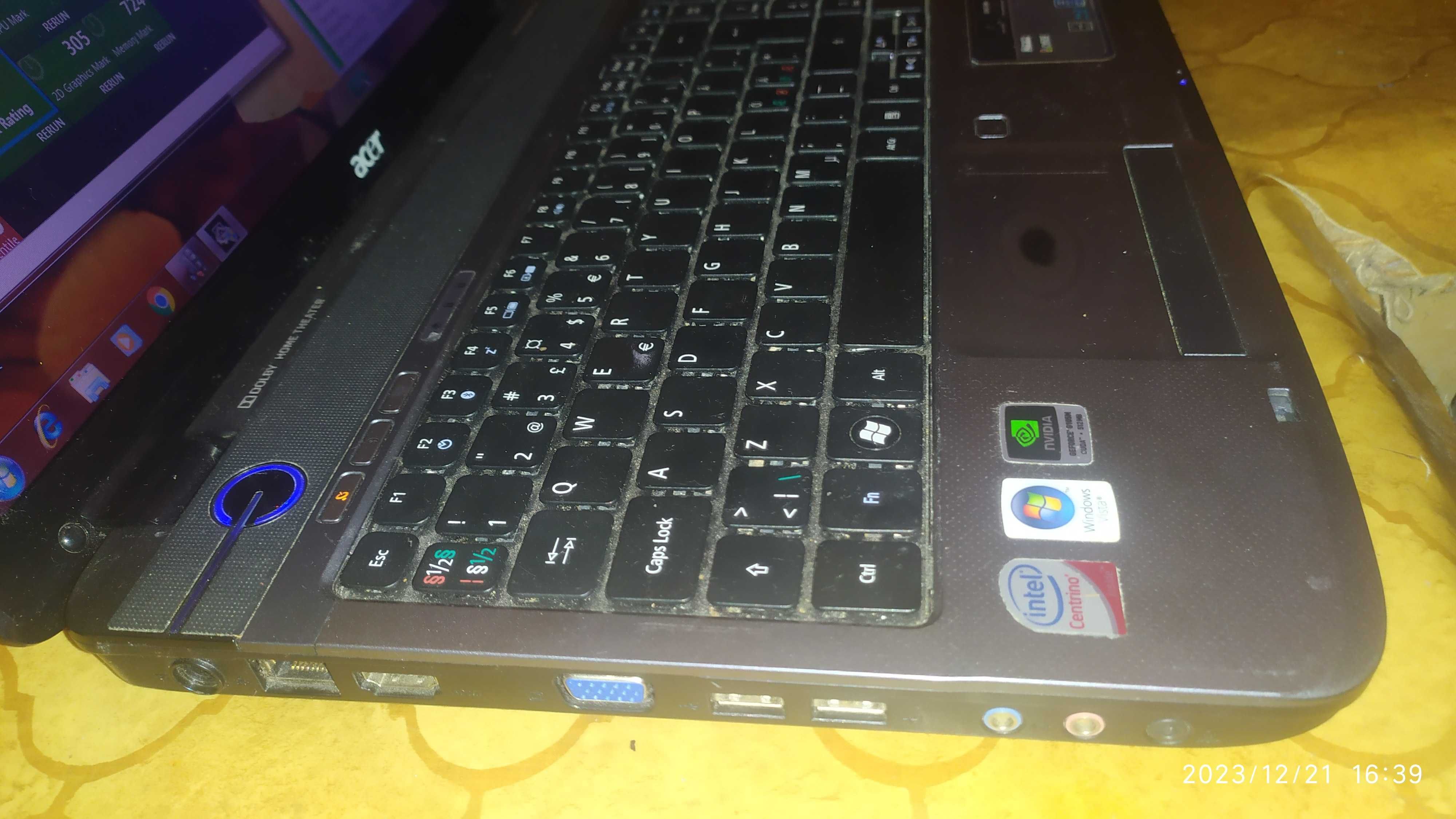 Laptop 15,6 Acer ASPIRE 5738G Intel Core 2x NVidia GeForce Win7 10 SSD