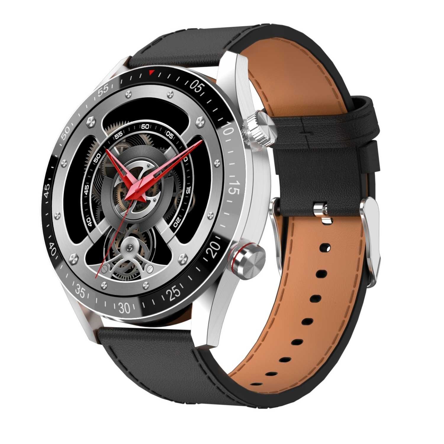 SMARTWATCH GRAVITY GT4-5 Srebny z Czarnym Paskiem Skórzany