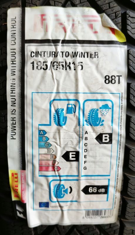 4x 185/65r15 Pirelli Winter Cinturato Tm E/B/66dB 3 lata gwar.