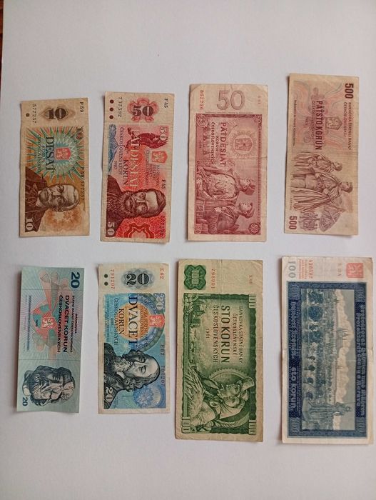 Banknoty korony Czechosłowacji.