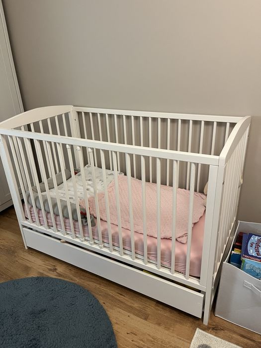 Łóżeczko dziecięce z materacem, białe, rozmiar 120x60