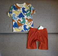 H&M - t-shirt w dinozaury + strukturalne spodenki 122/128 cm