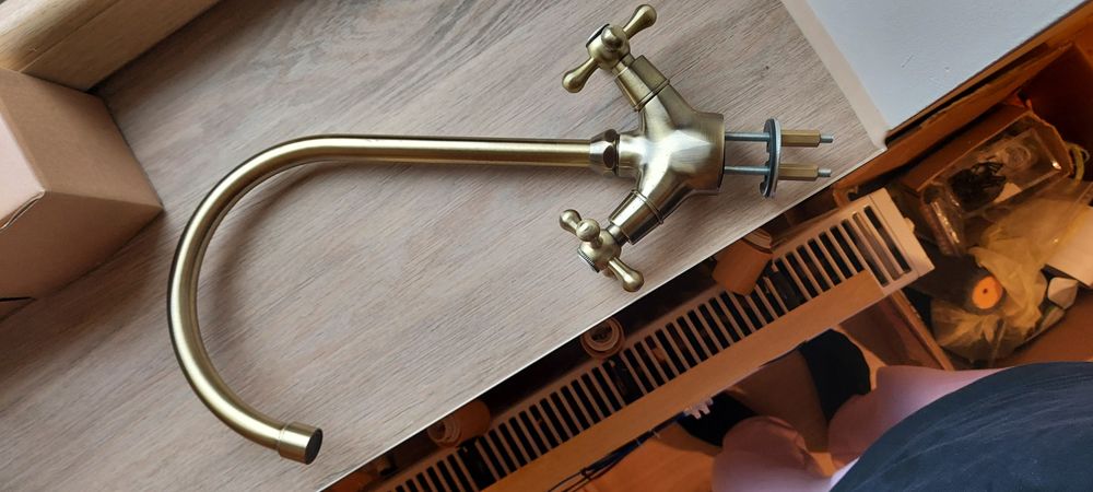 Bateria kuchenna nablatowa NOWA mosiądz szczotkowany złota kran