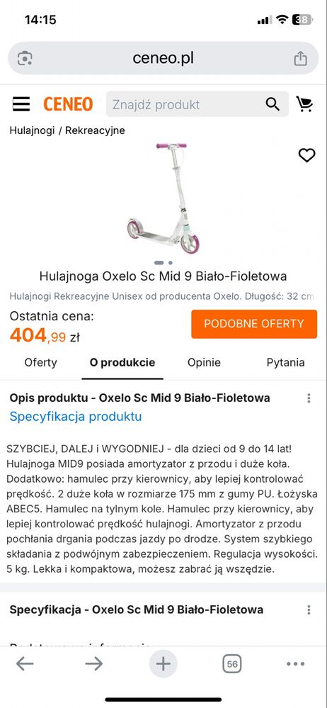 Hulajnoga Oxelo Sc Mild 9 bialo - fioletowa
