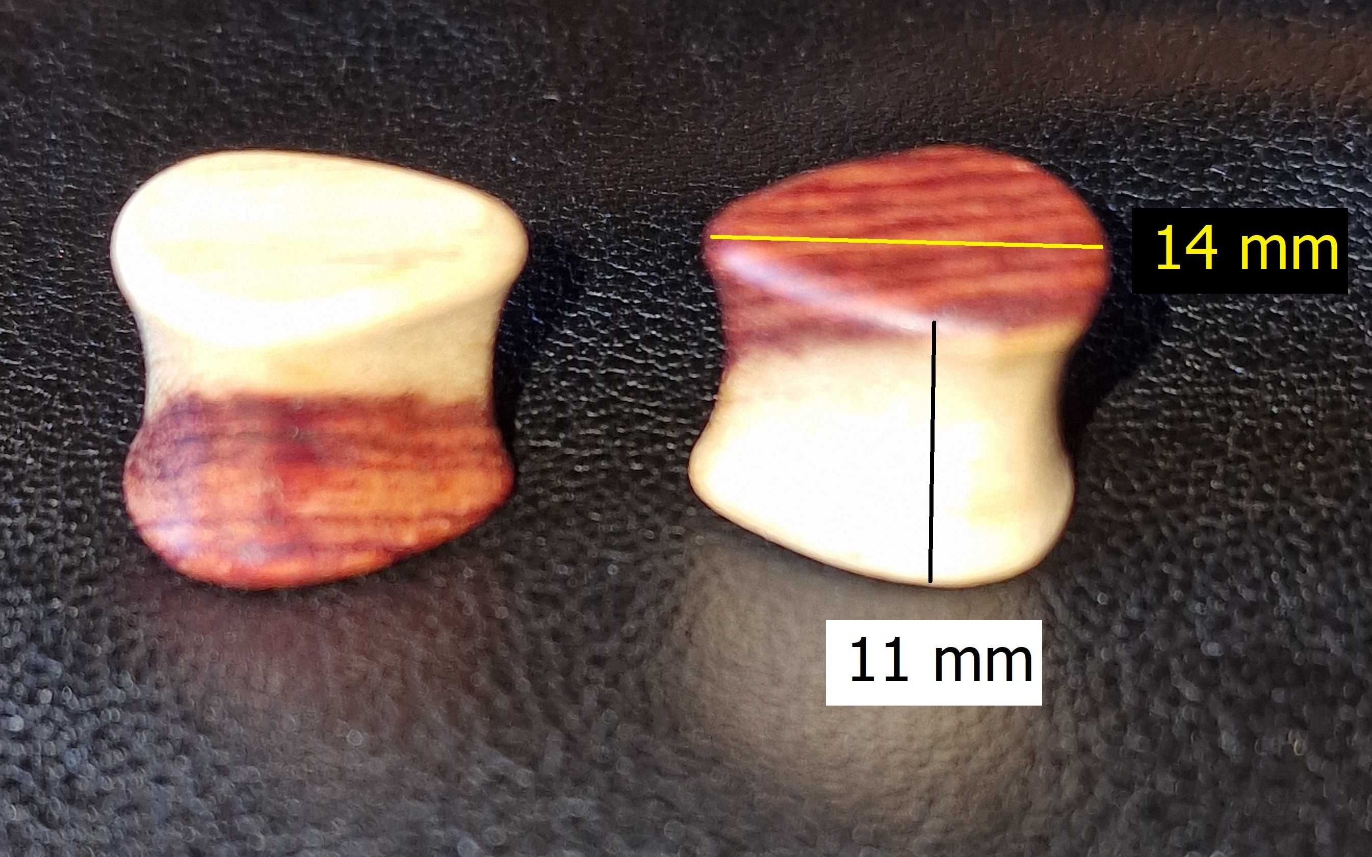 Tunel drewniany siodłowy dwukolor 1 cm, 2 szt. piercing