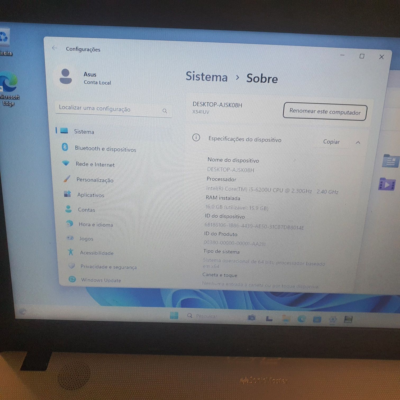 Portatil Asus i5 6*geração 16gigas ram excelente super rápido