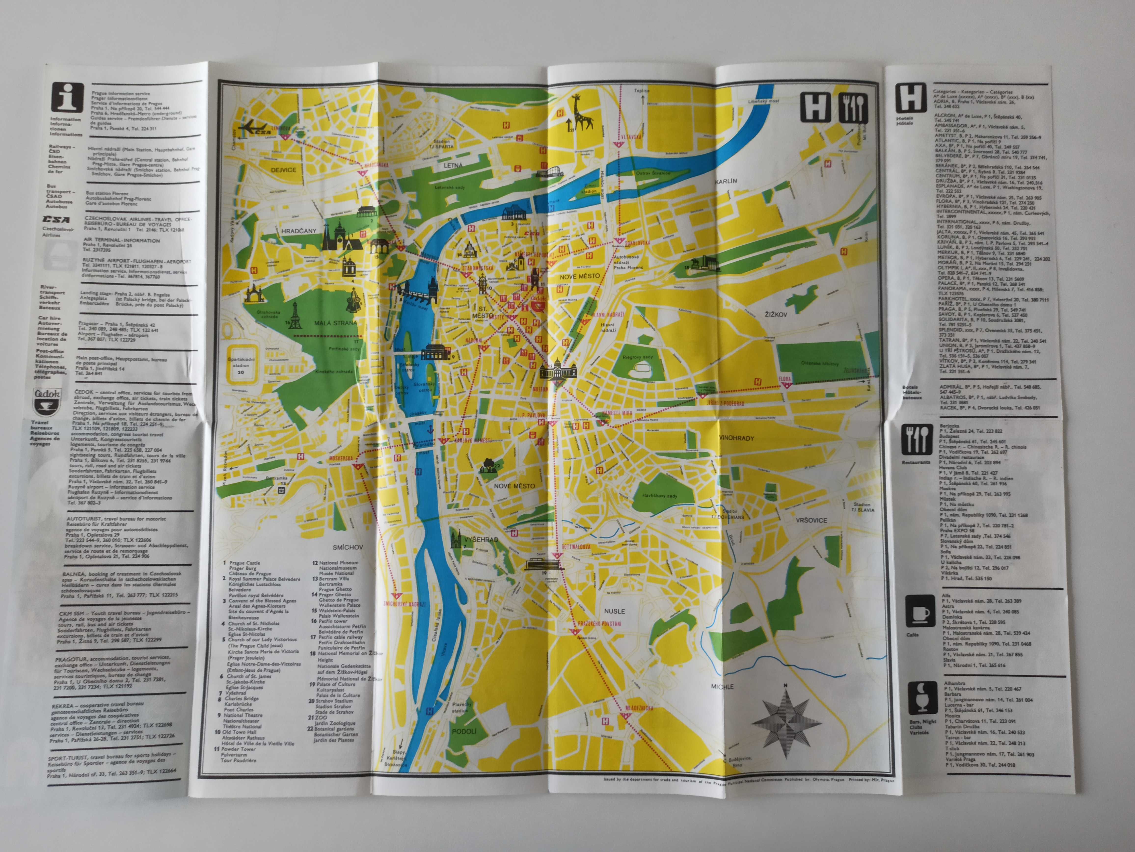 Praga Praha plan miasta stara mapa 1980 Czechosłowacja Czechy