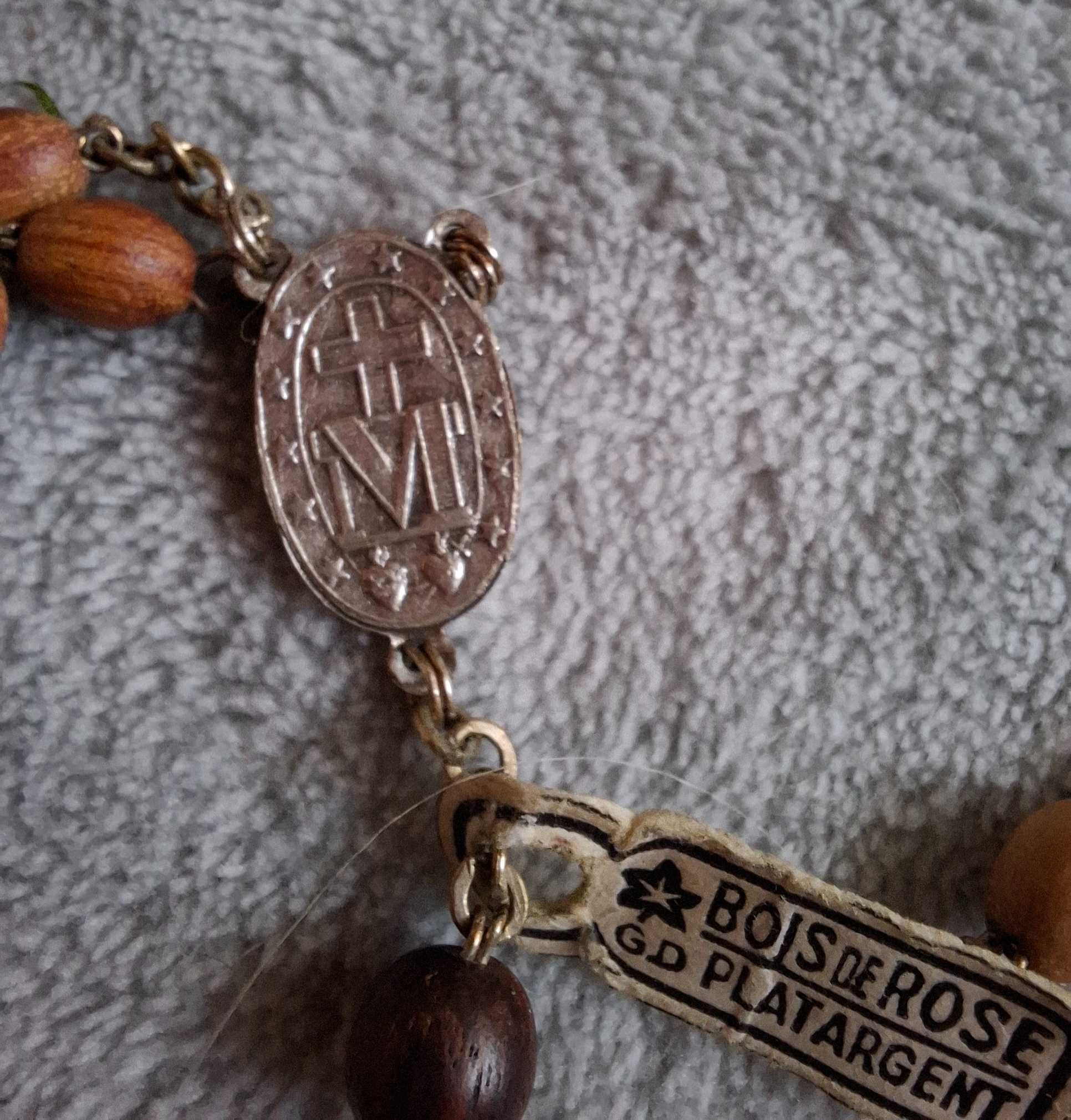 vintage różaniec z drewna różanego plater