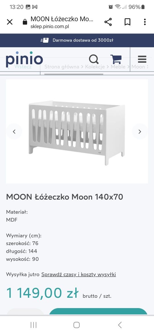 Łóżeczko dziecięce 140x70 Pinio Moon