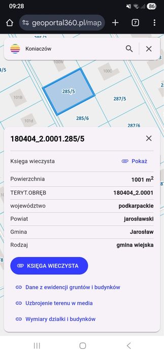 Sprzedam działkę budowlaną w Koniaczowie