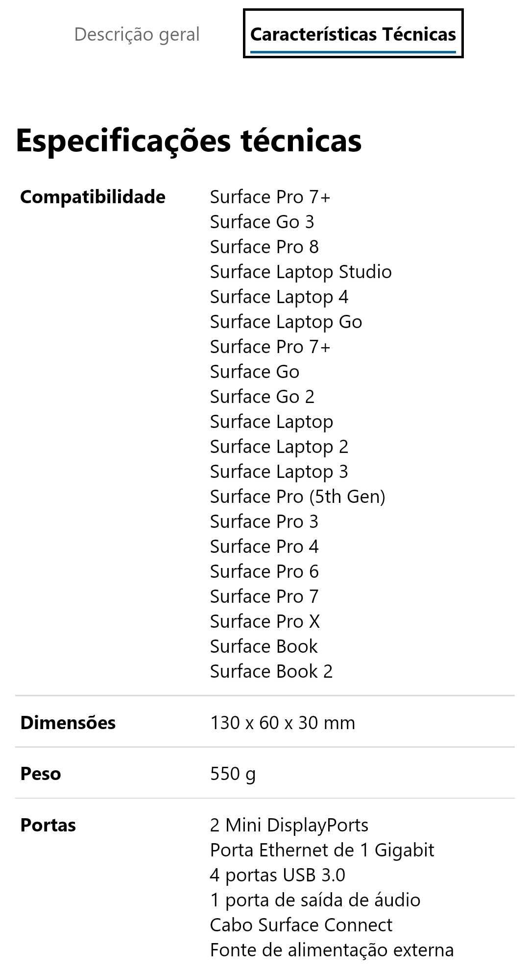 Microsoft Surface Carregador Dock Nova Na caixa