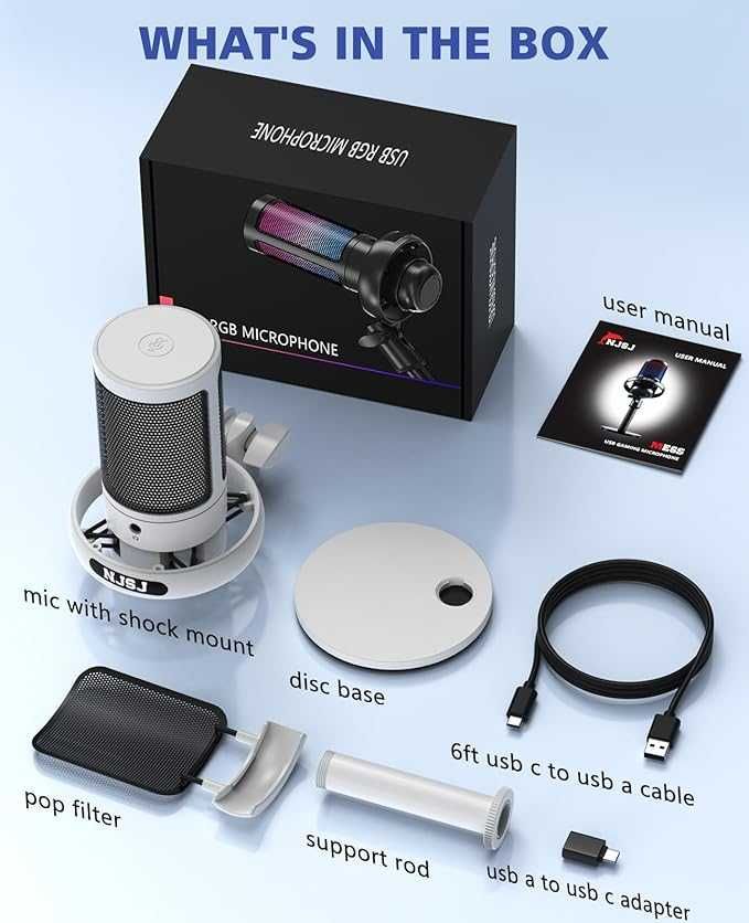 NJSJ Mikrofon komputerowy, gamingowy USB do PC, PS4, PS5, Mac, tel.