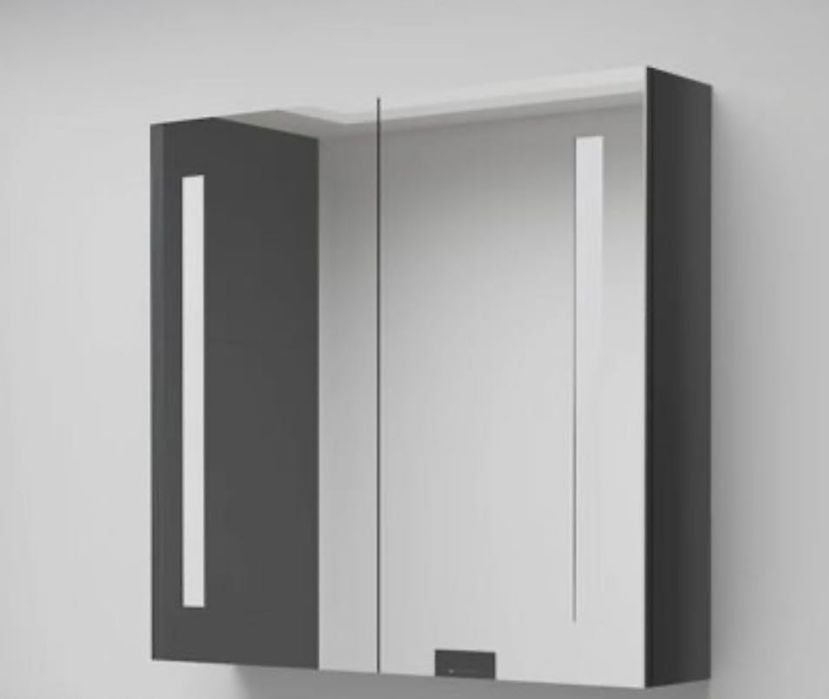 Szafka łazienkowa z lustrem, LED, szara z połyskiem 62x14x60 cm