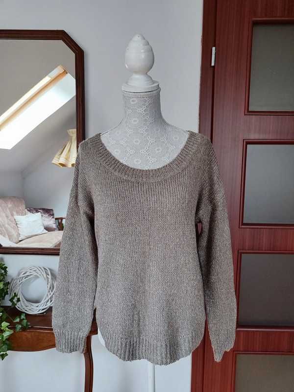 Sweter srebrna nitka XS 34 H&M sweterek brązowy wełna wełniany alpaka