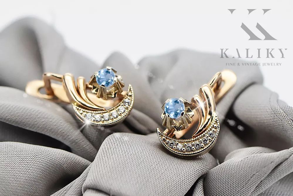 Kolczyki z brylantami i akwamarynem 14k różowego złota ved093rw-aq Wr