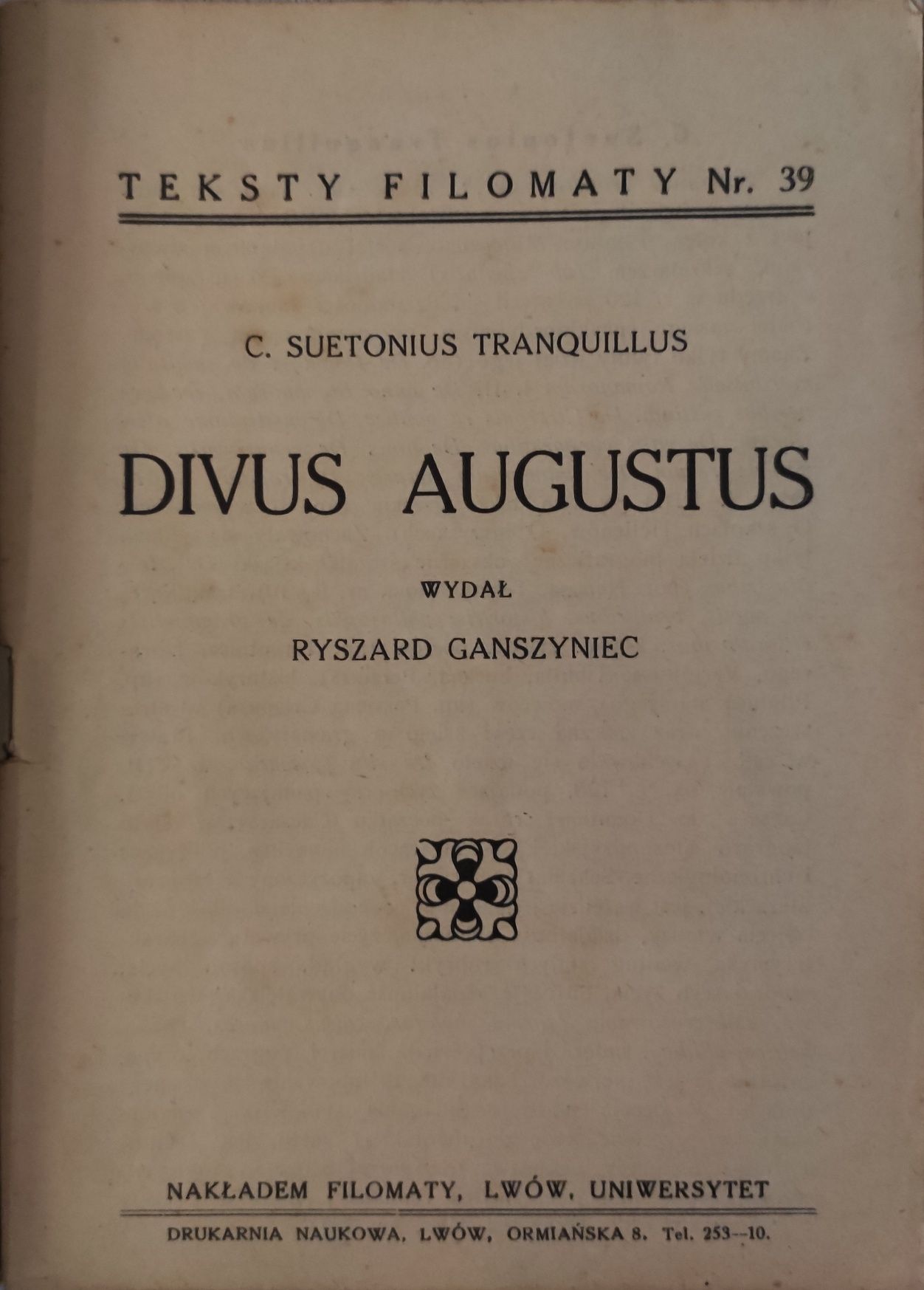 Divus Augustus Gaius Suetonius Teksty filomaty nr. 39