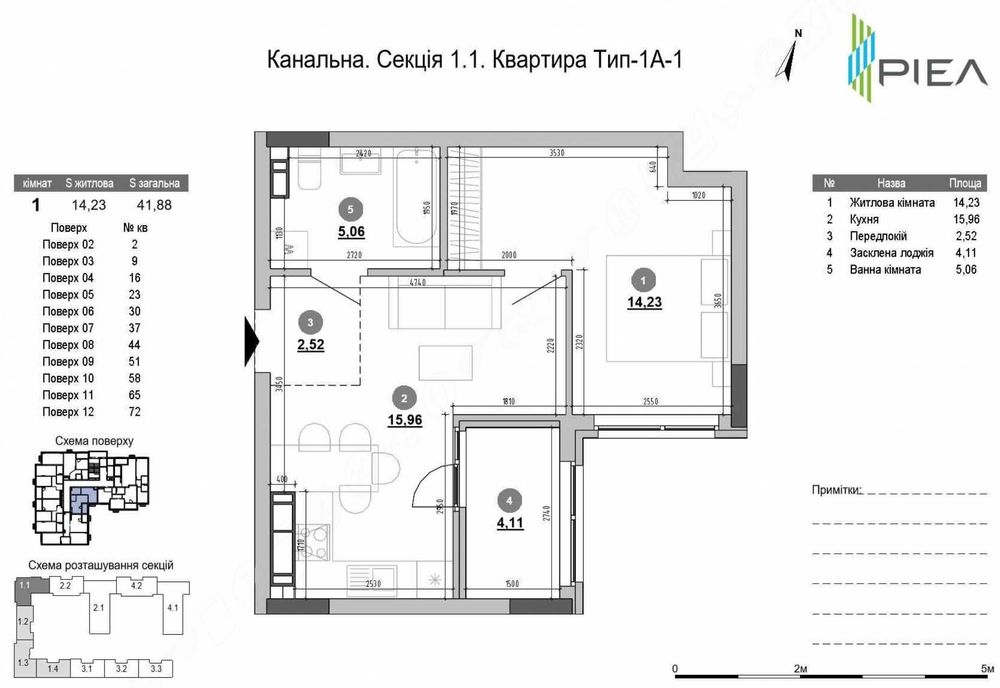 Квартира 42 м² біля Дніпра у сучасному ЖК Sister від РІЕЛ
