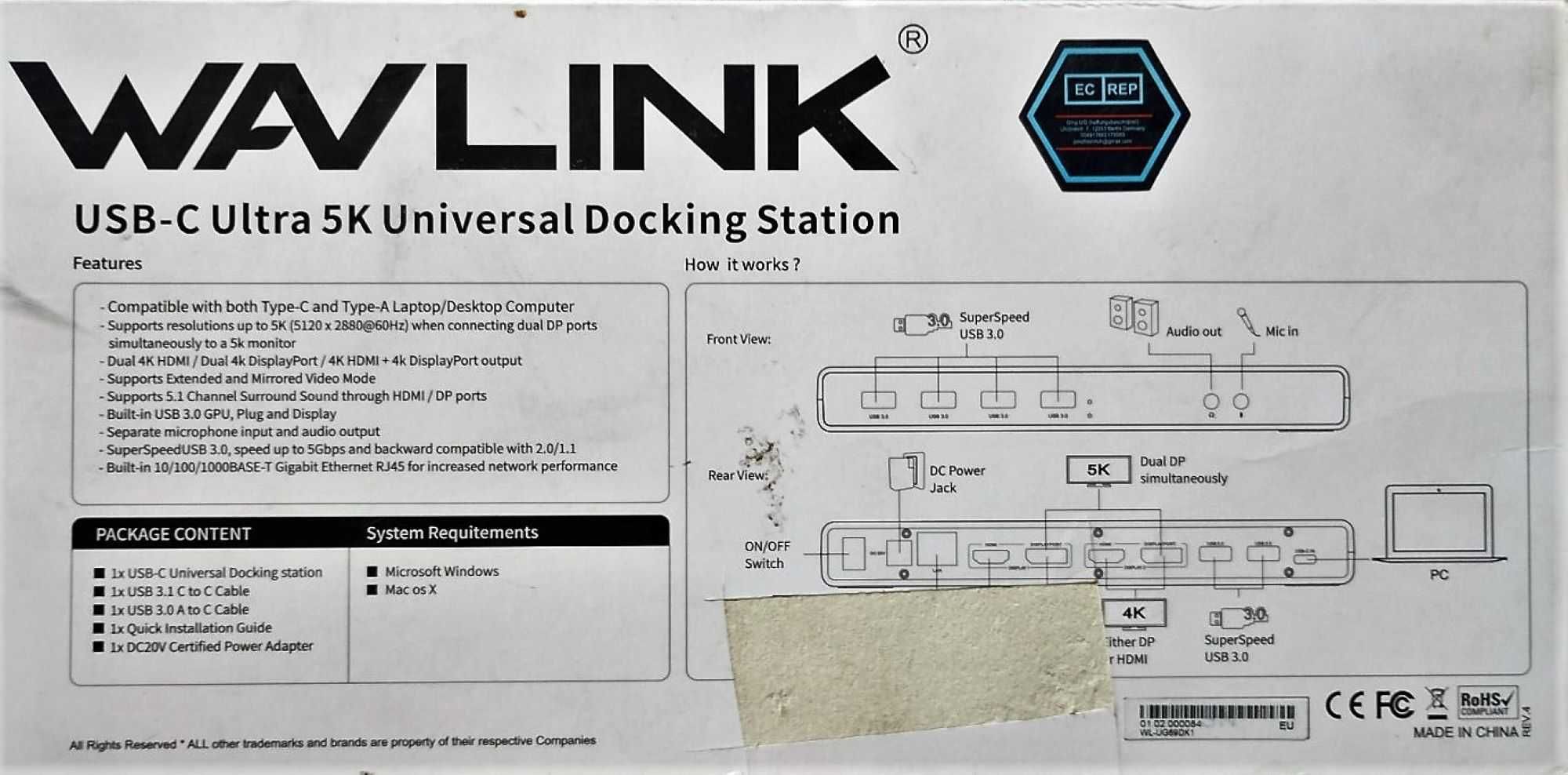 WAVLINK uniwersalna stacja dokująca USB 3.0  USB C Ultra 5K WL-UG69DK1