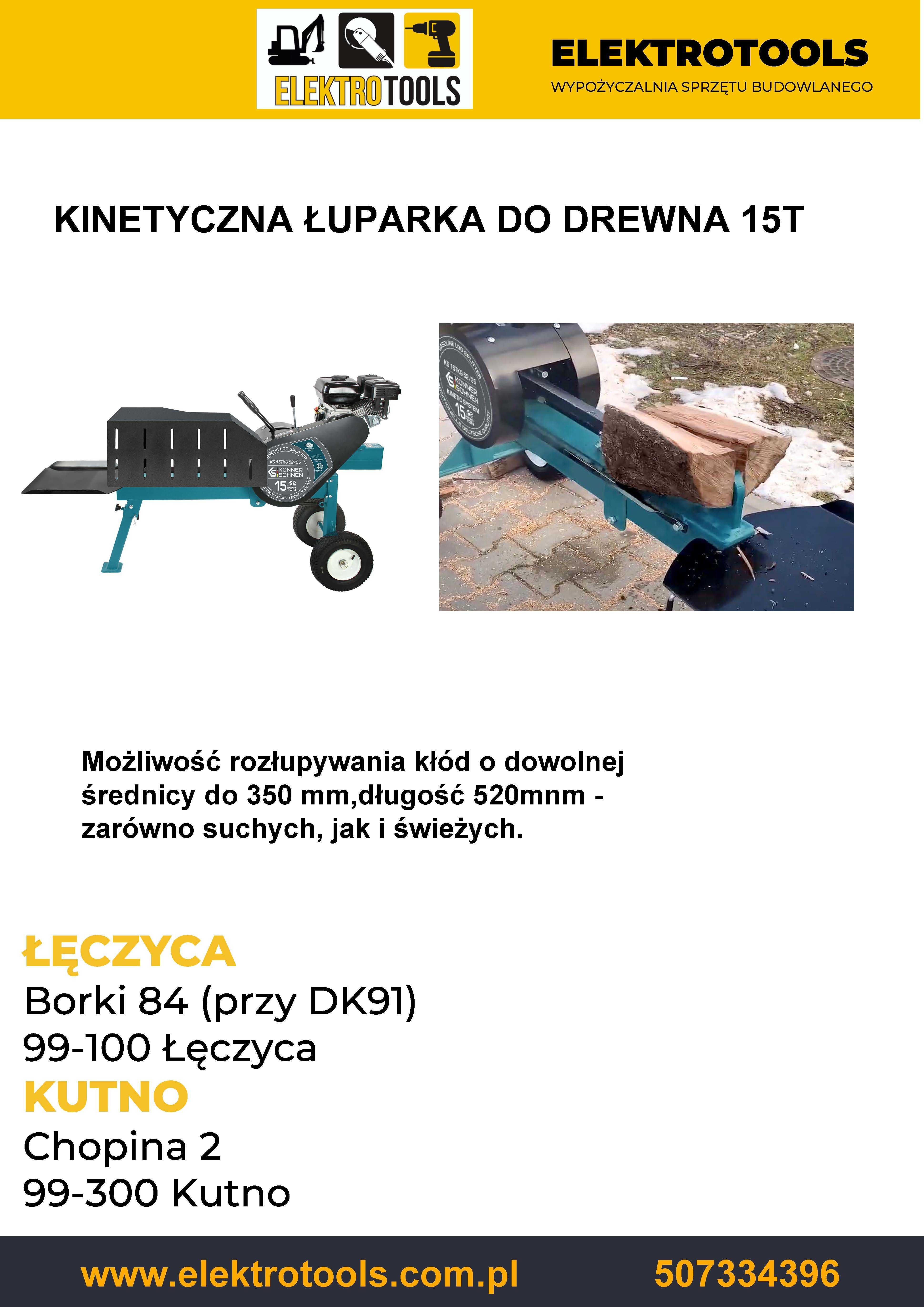 Kinetyczna łuparka do drewna rębak wynajem wypożyczenie
