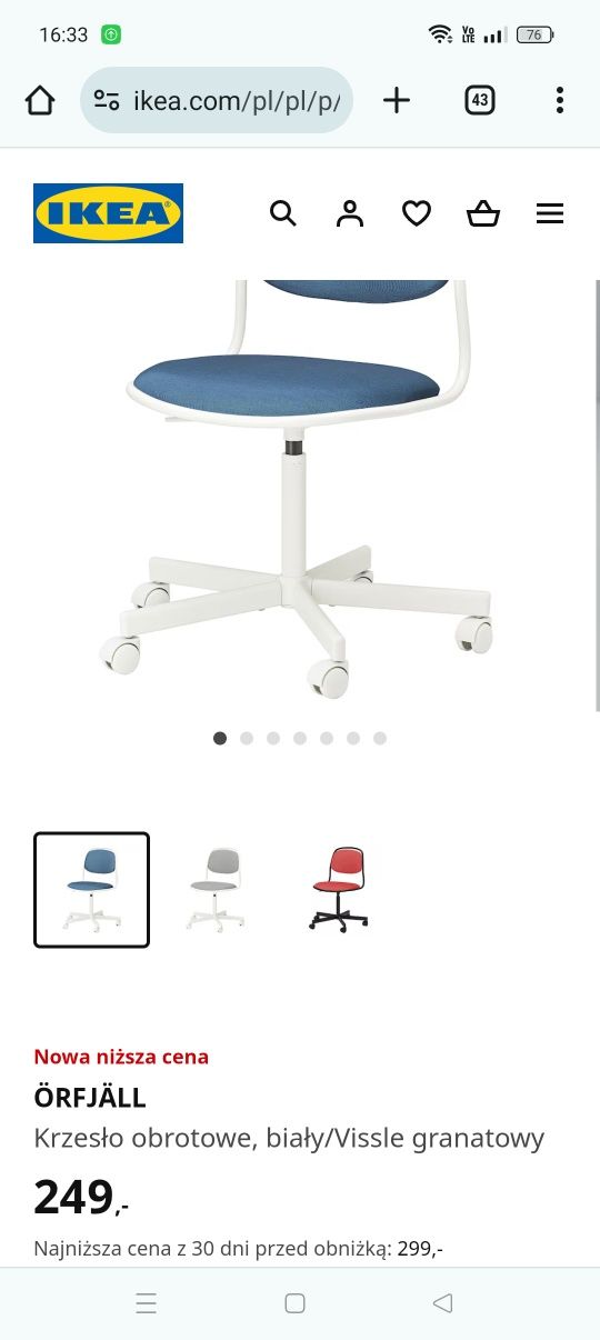Krzesło obrotowe z IKEA_dziecięce ÖRFJÄLL_białe/niebieski/