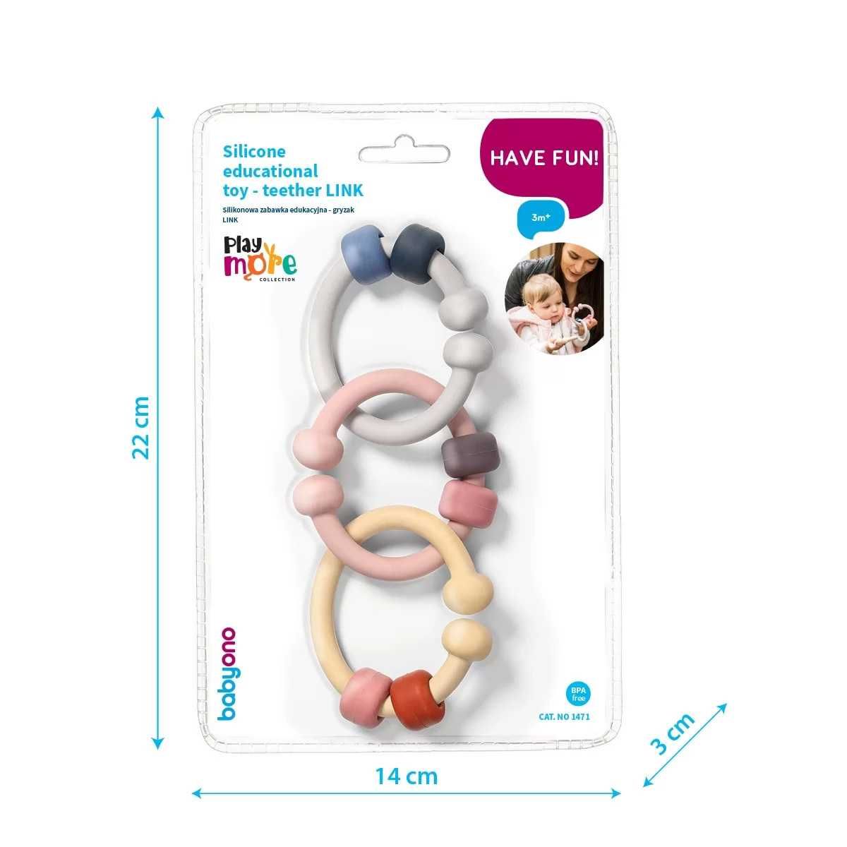 Gryzak silikonowy LINK BabyOno 1471 gryzaczek dla dziecka 3m+ nowy