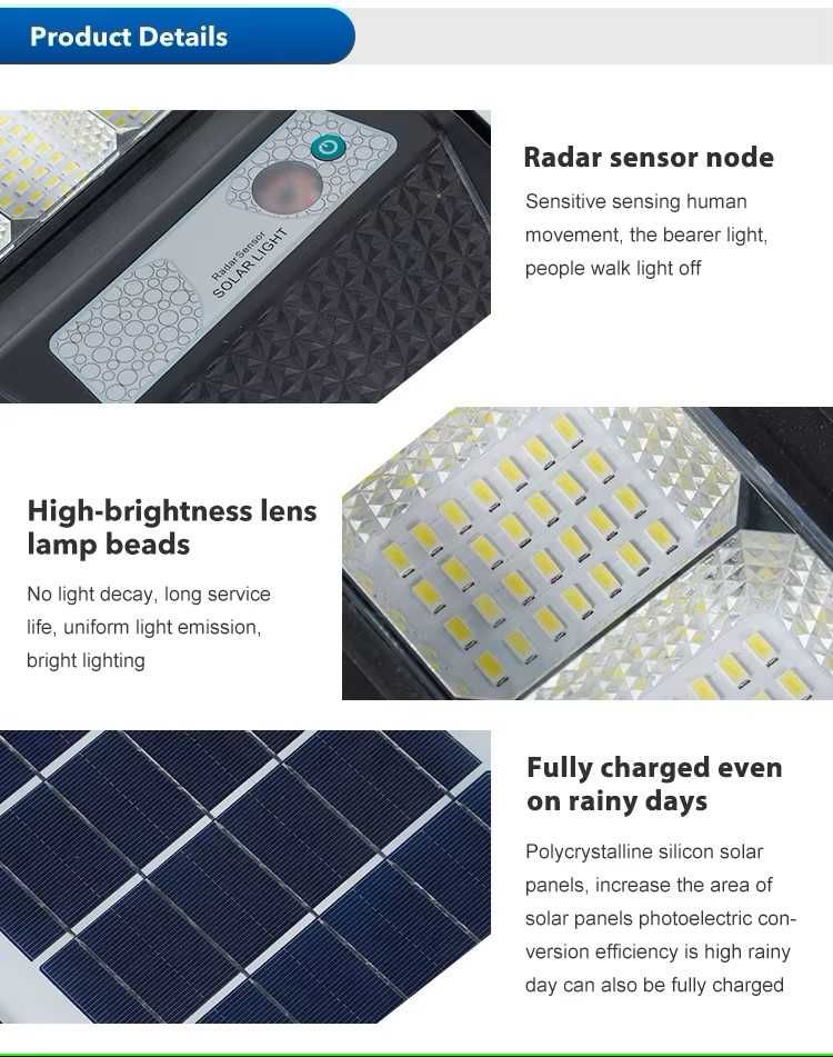 Lampa solarna led mocna 800W czujnikiem ruchu i zmierzchu RADAR