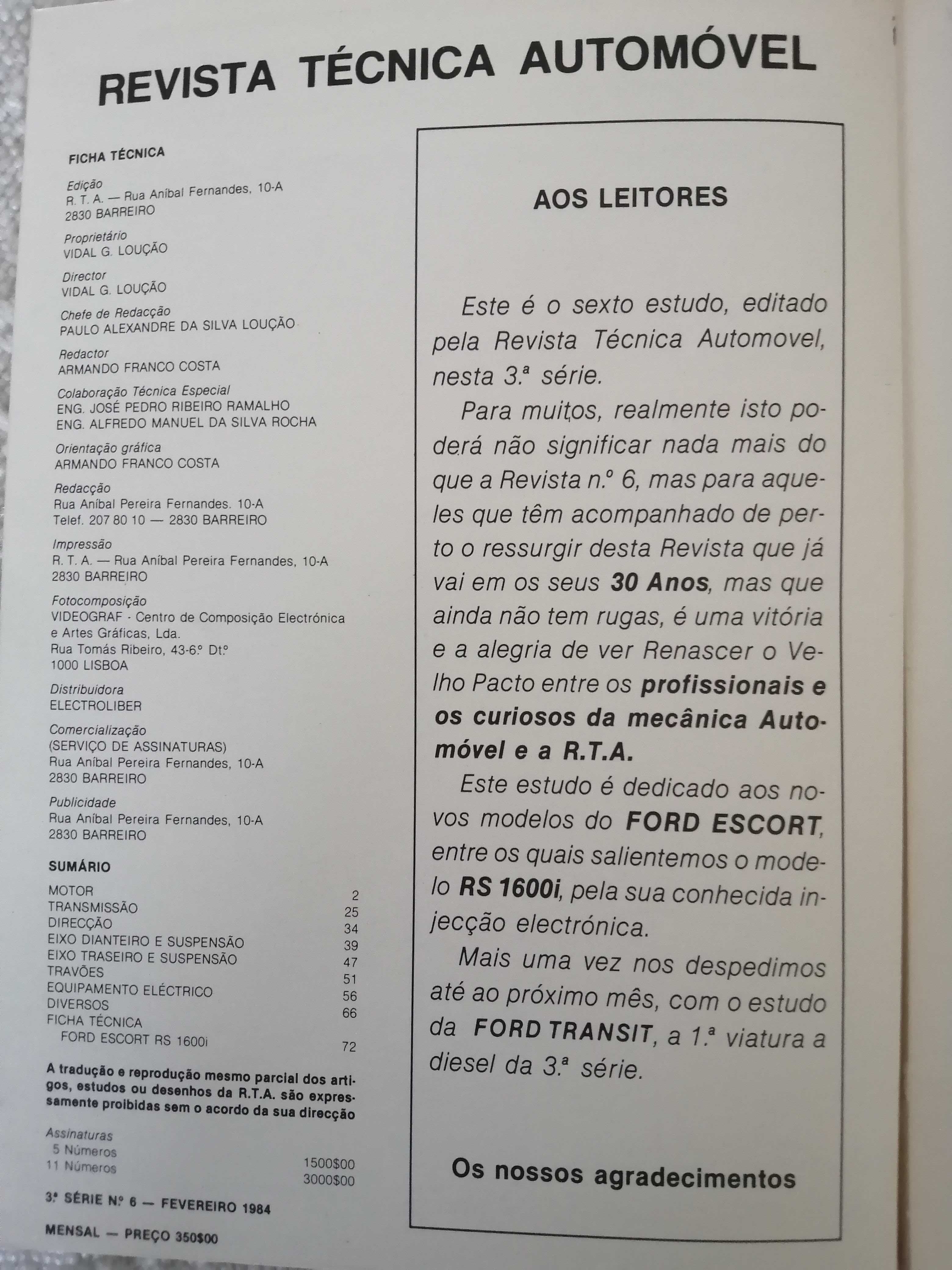 Revista Técnica Automóvel (Ford Escort 1.3, 1600i e XR3)
