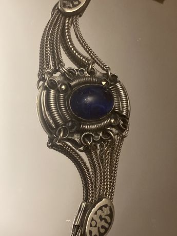 Stara srebrna bransoletka z kamieniem markazytami niello 925