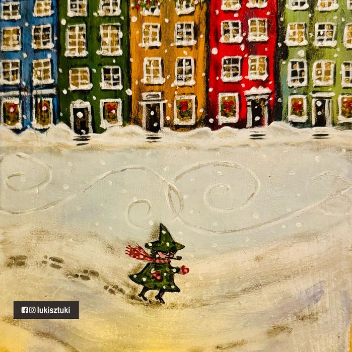 Driftwood | zimowy 'GDAŃSK' malowany na morskiej desce | LUKI SZTUKI