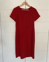 czerwona sukienka midi z kokarda