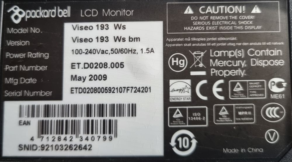 Monitor 19" Packard Bell