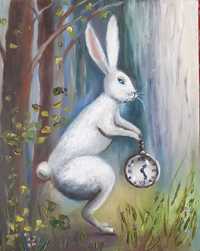 Картина кролик, Алиса в стране чудес, масло, двп в детскую, на подарок