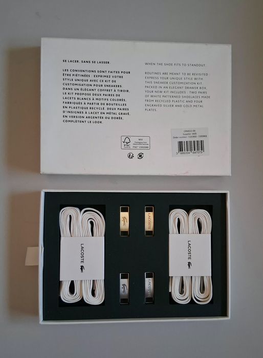 Kit Atacadores + Chapa Dourada e Prateada - LACOSTE - NOVO