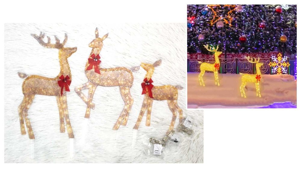 Rodzinka świątecznych reniferów złota ozdoba LED