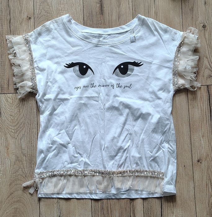 Koszulka t-shirt dziewczęcy biały oczy 158 nowy