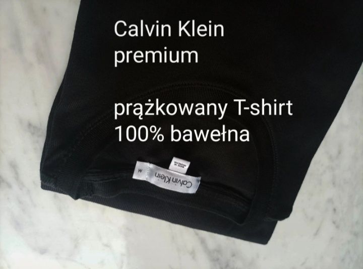 Lux prążkowany T-shirt Calvin Klein L M 40 38 czarny bluzka gładka