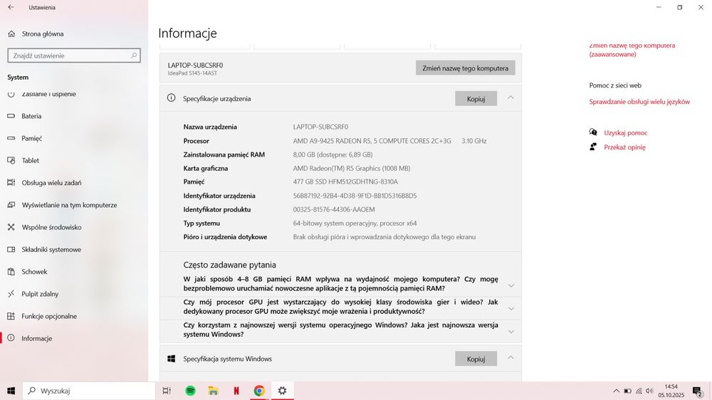 Laptop Lenovo IdeaPad S145-14AST 8GB RAM 512 SSD Windows
