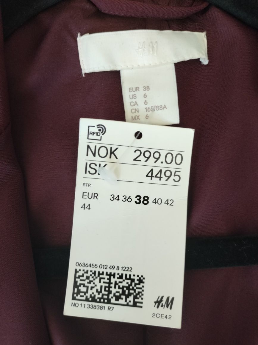 Bordowa marynarka żakiet 38 H&M nowa damska