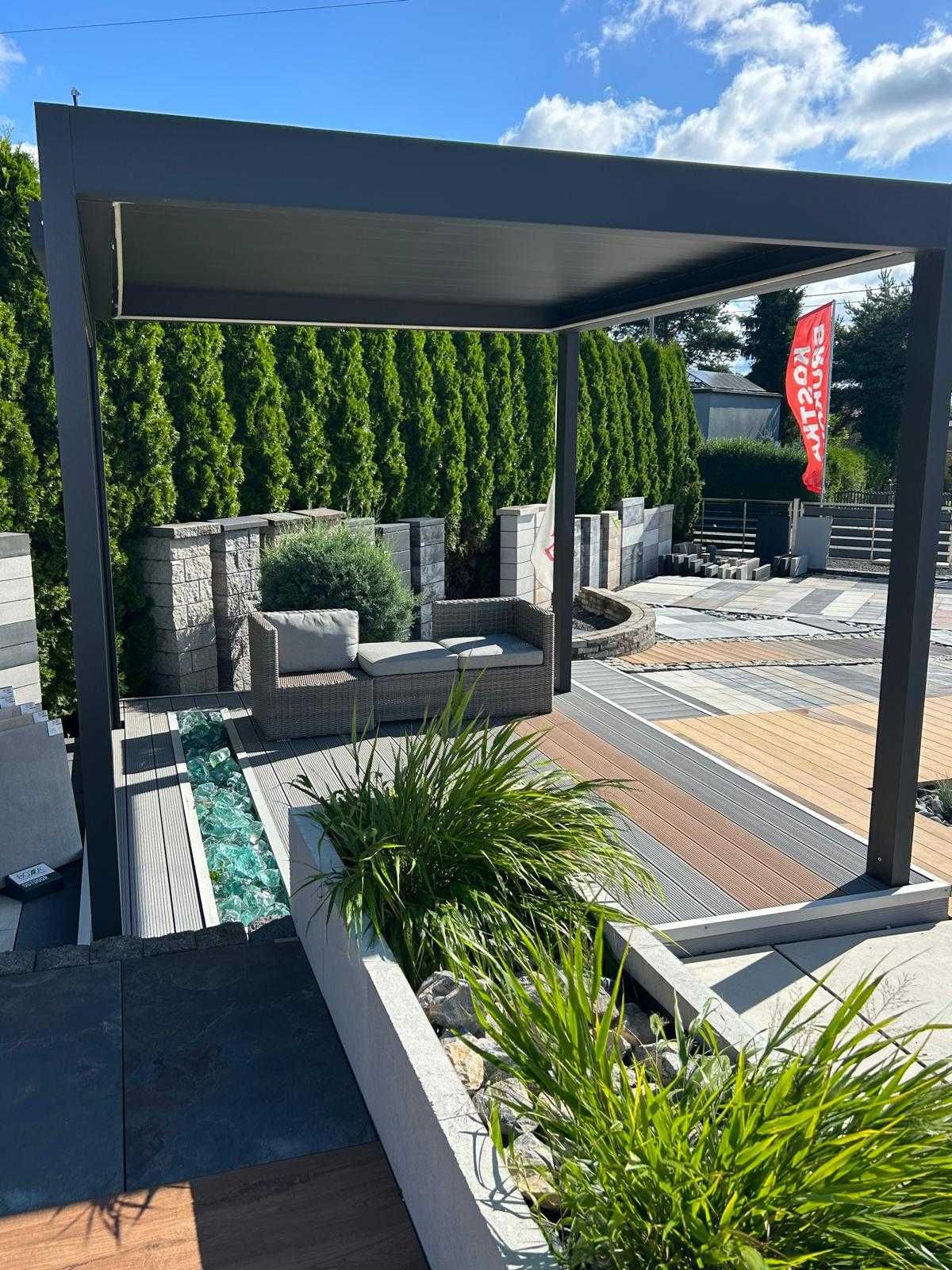 Pergola aluminiowa 300x340cm dach i roleta sterowane pilotem