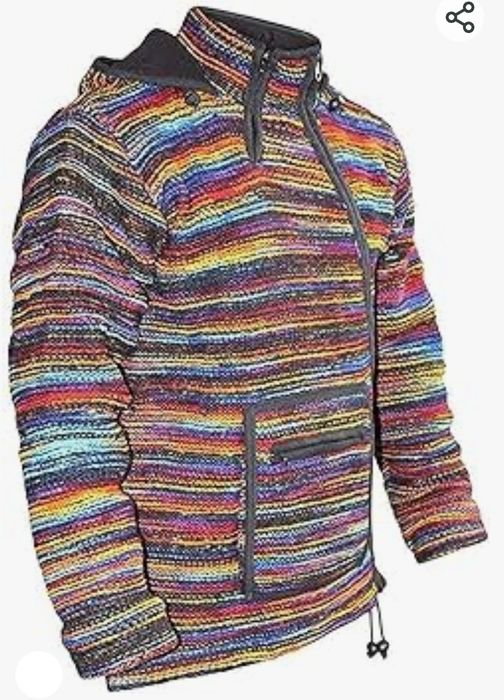 MODA SHOPOHOLIC Męska wielokolorowa wełniana kurtka hipisowska z kaptu