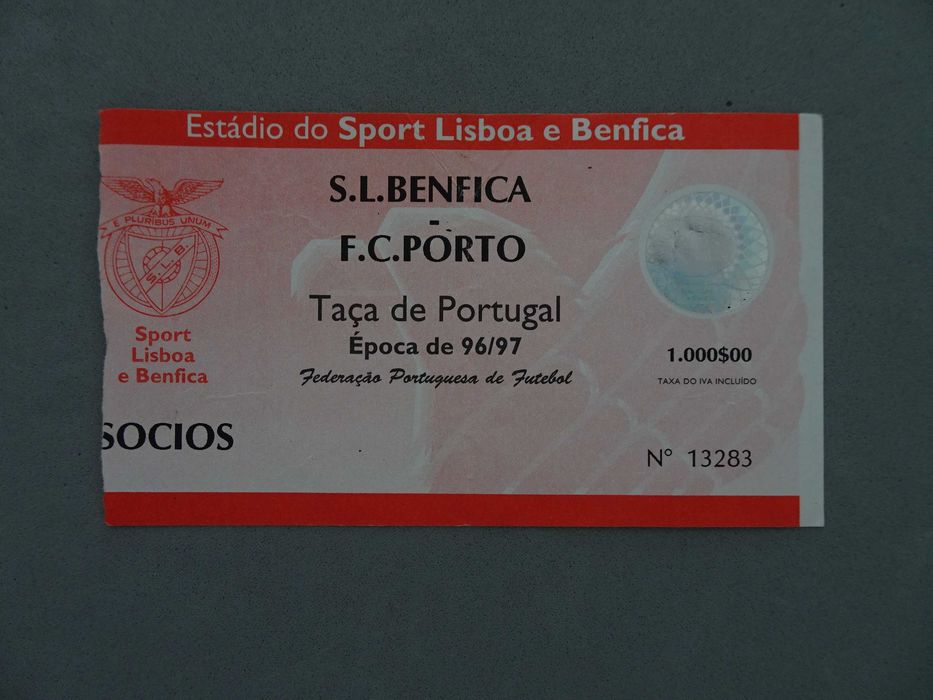 Bilhete de futebol Benfica Porto Taça de Portugal 96//97