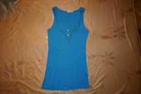 Bluzka top tunika koszulka niebieska haft ażurowa koronka 36 / 38 S M