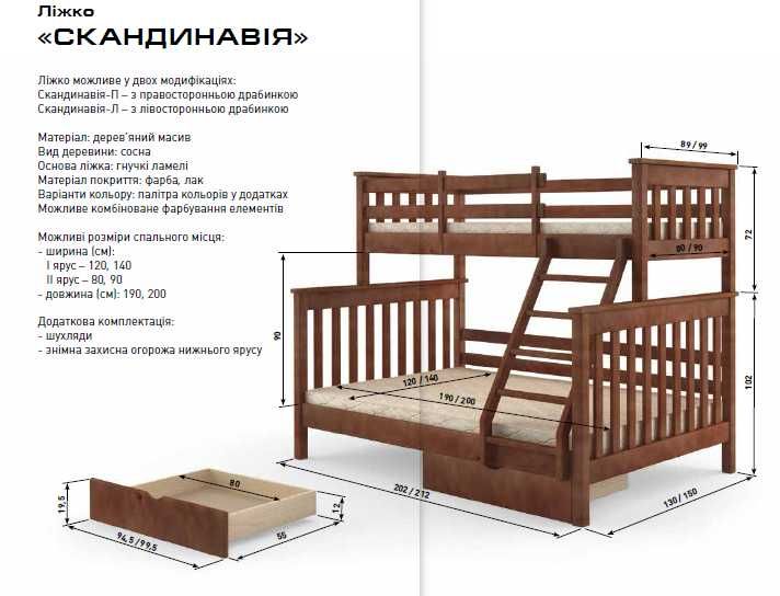 Двухъярусная, трехспальная деревянная кровать. Матраци со склада!