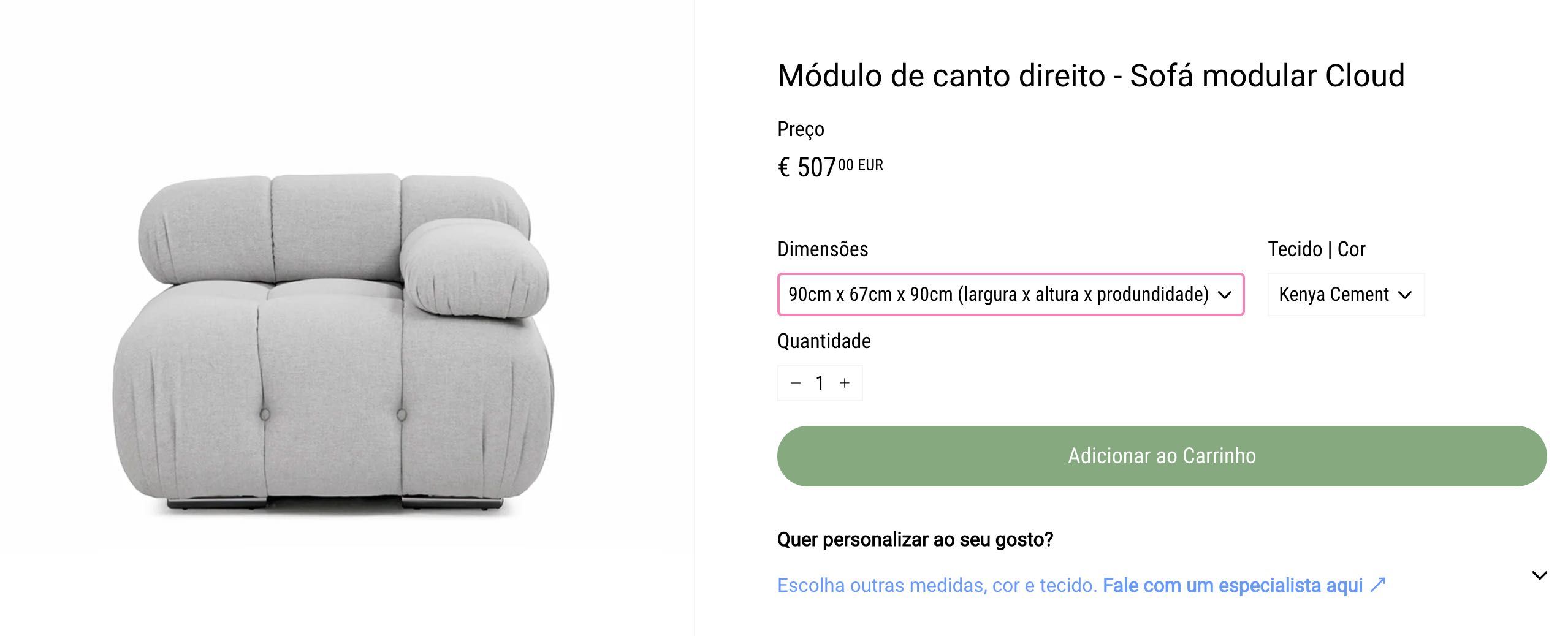 Sofá Modular Cloud Cinzento