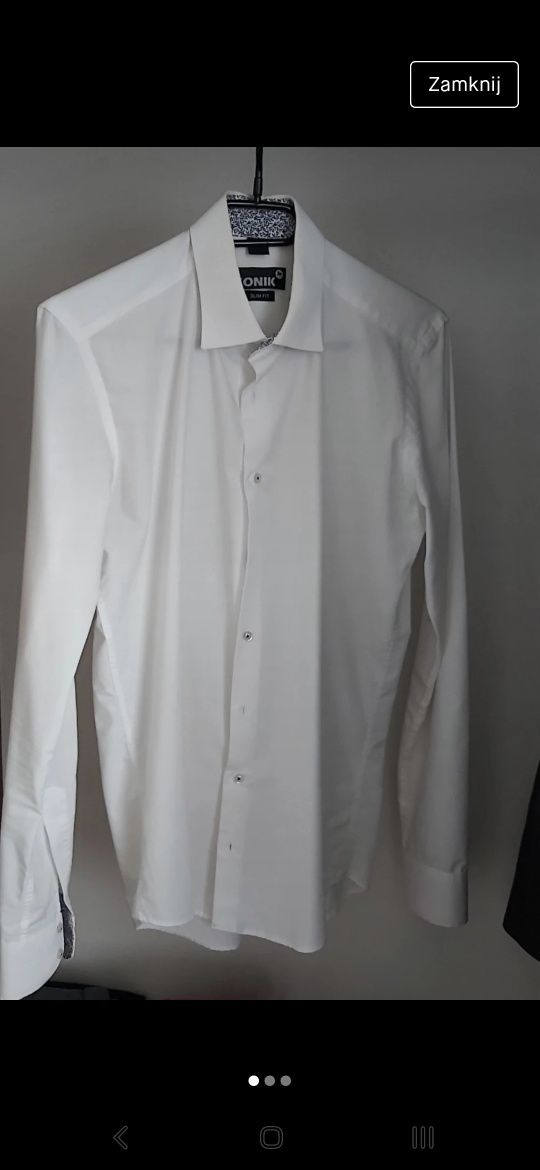 Koszula elegancka biała konik rozmiar s / m garnitur z ozdobnym wzorem