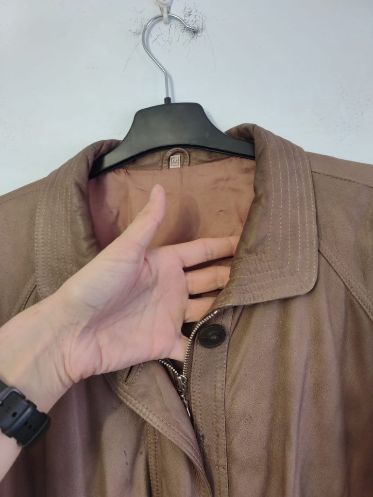 Skórzana, brązowa kurtka vintage, z pelerynką - r. 44