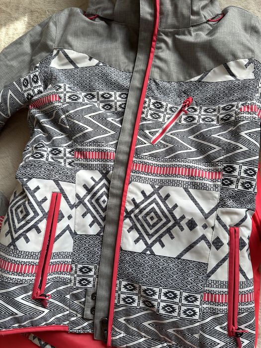 Гірськолижний жіночий костюм рожеві штани сіра куртка Roxy